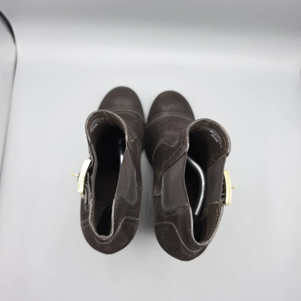 Tory Burch Deanna Booties‎ Womens 10.5 Brown Suede Distressed Wedge Buckles